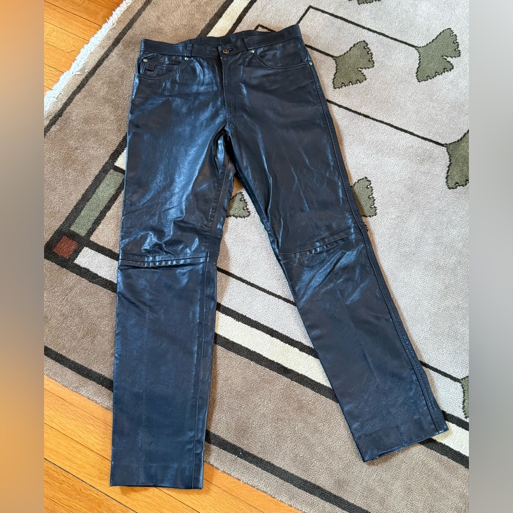 Paco Rabanne Pre-Owned Size 34 Vintage Black Leather Jeans Cut Pants